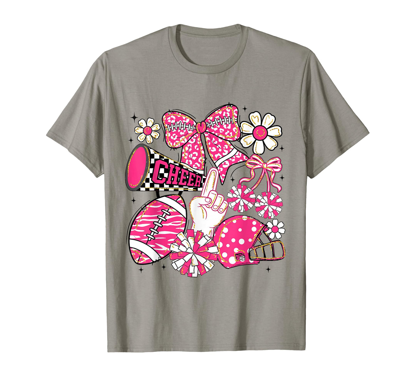 Coquette Bow Cheer Floral Football Game Day Cheerleading T-Shirt