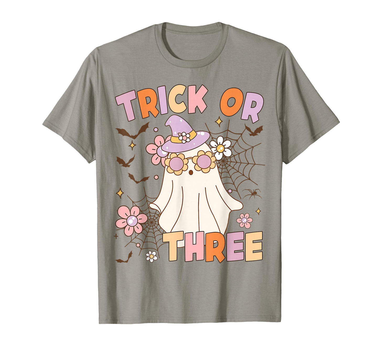 Trick or Three Cute Ghost Groovy 3rd Birthday Spooky 3 Years T-Shirt