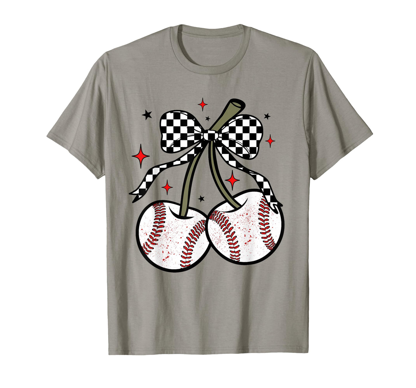 Baseball Cherries Coquette, Checkered Baseball Bow Girls T-Shirt