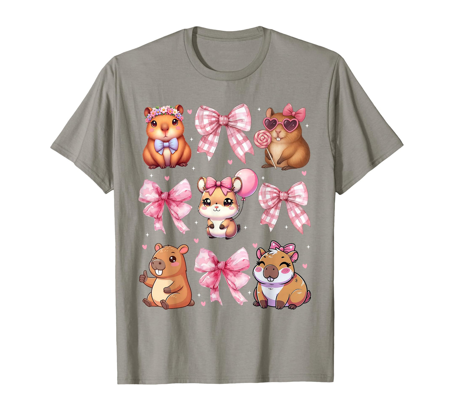 Cute Coquette Bow Capybara Pajamas Pjs Clothes Girls Womens T-Shirt