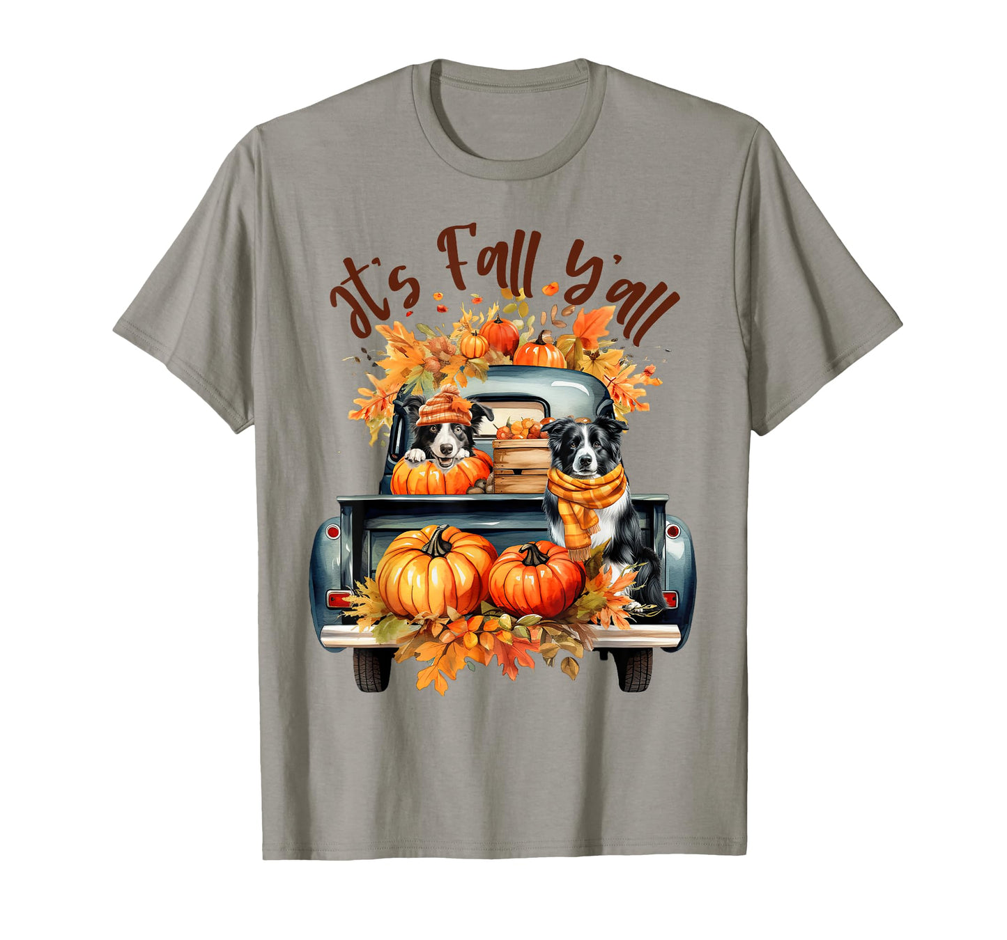 It’s Fall Y’all Border Collie Pumpkins Truck Autumn Season T-Shirt