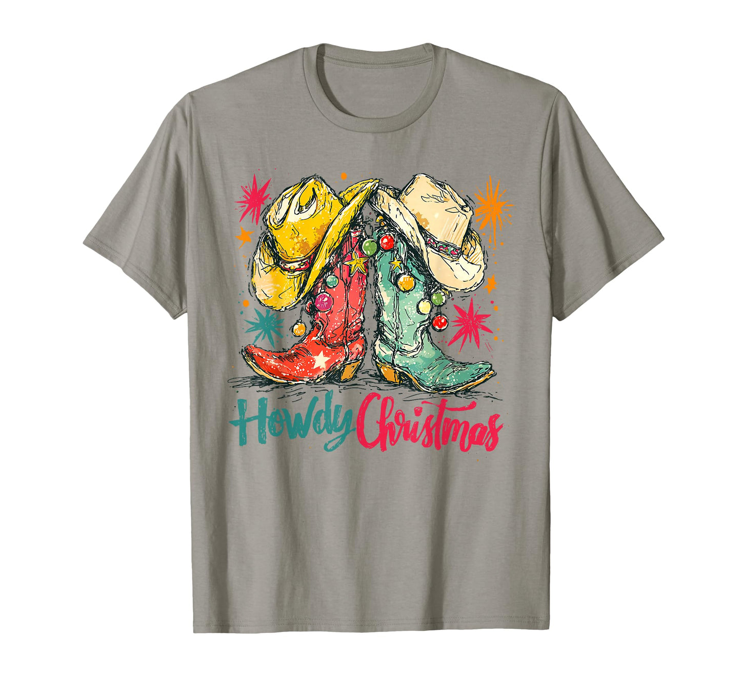 Howdy Christmas Xmas Cowboy Boots Western Pajamas Holiday T-Shirt