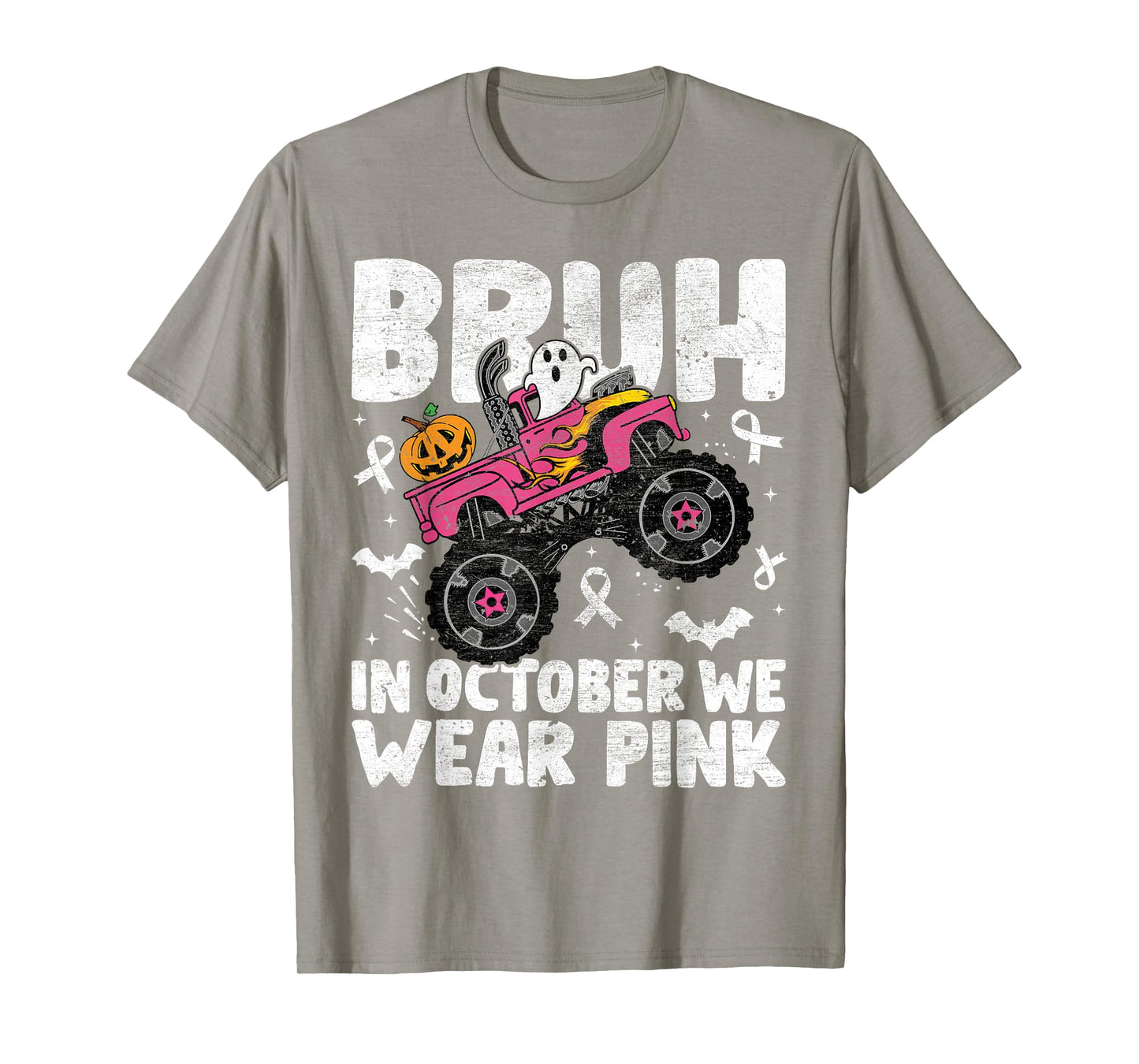 Bruh In October Wear Pink Breast Cancer Halloween Kids Boys T-Shirt
