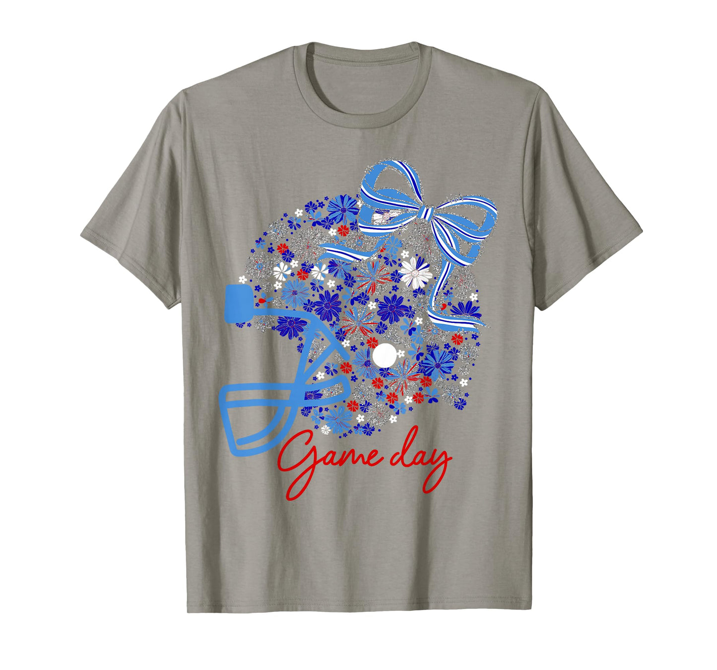 Floral Football Game Day Team Spirit Navy Titan Blue White T-Shirt