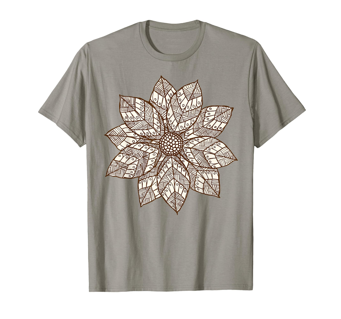 Brown & White Mandala Flower Yoga Sacred Mantra Geometry T-Shirt