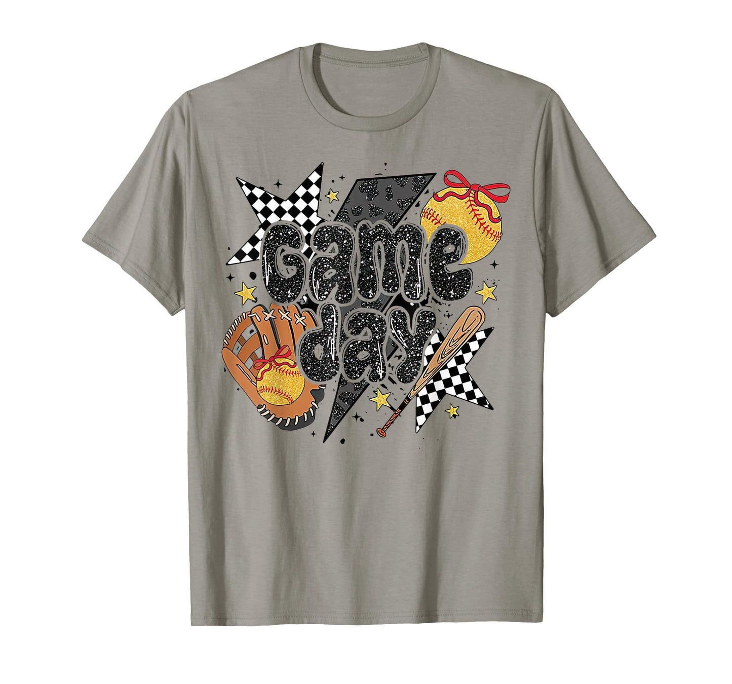 Softball Game Day Mama Lightning Bolt Leopard Mother's Day T-Shirt
