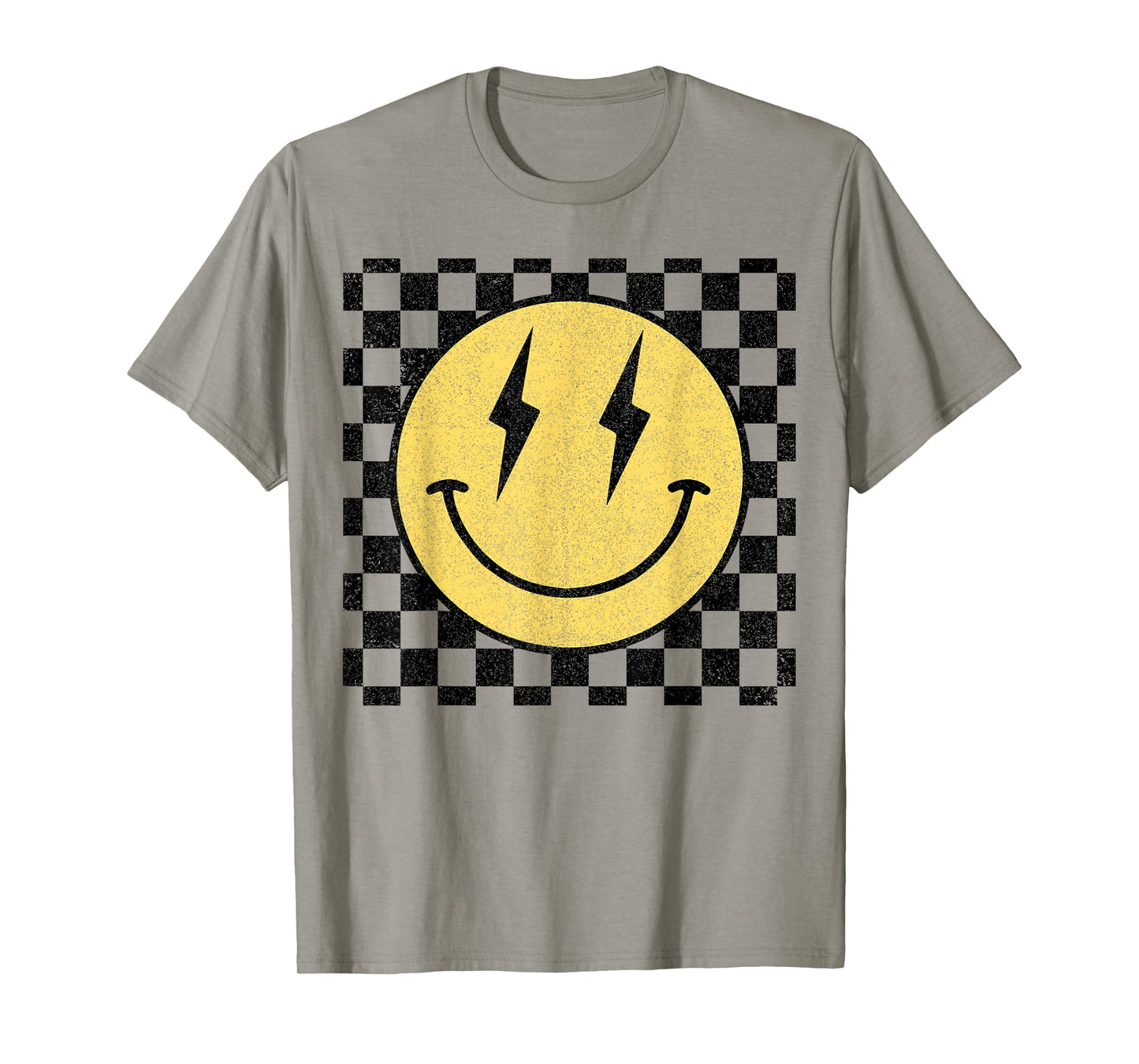 Retro Happy Face Shirt Checkered Pattern Smile Face Trendy T-Shirt