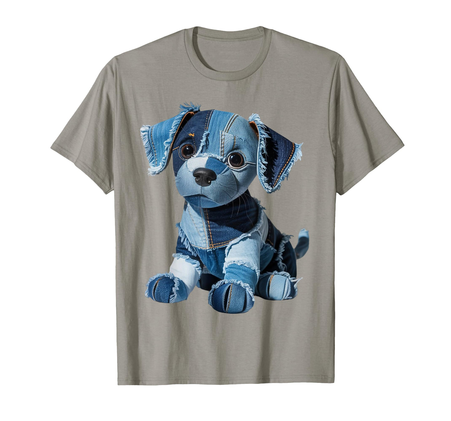Cute Patchwork Denim Puppy Dog Art Funny Dog Denim Men Women T-Shirt