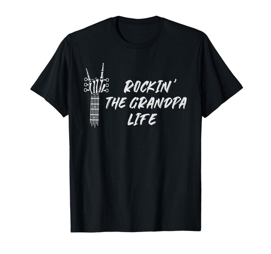 Rockin The Grandpa Life Father's Day Rock Lover Skeleton T-Shirt