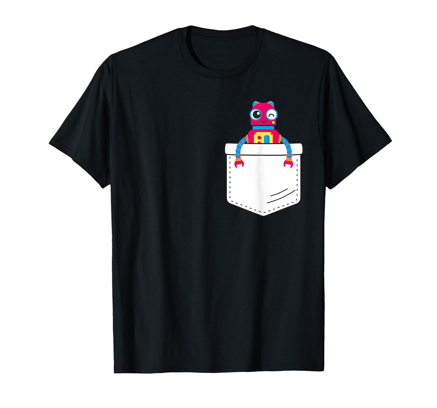 Cute robot inside fake pocket, boys robot shirt T-Shirt