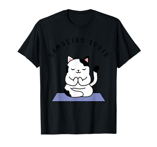 Namastay Sober Cute Cat Yoga NA AA T Shirt Men Women Gift T-Shirt