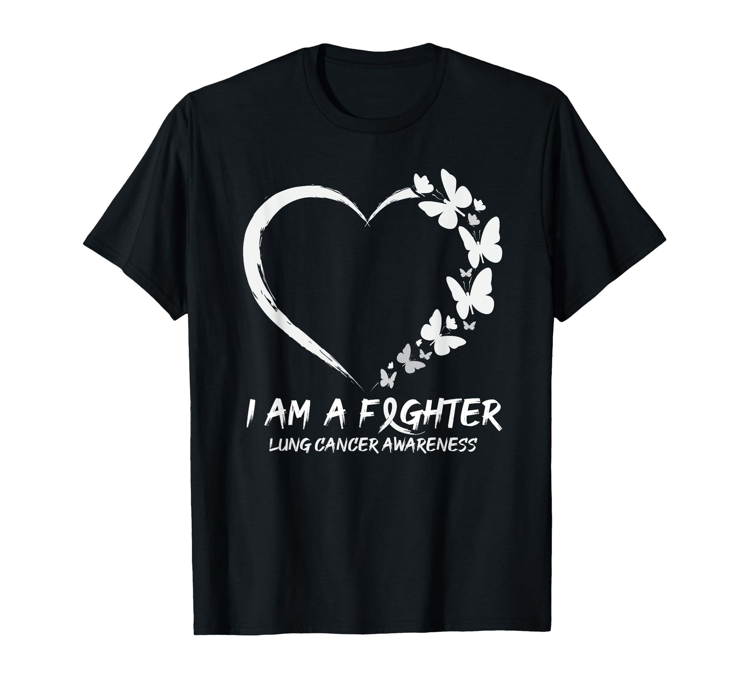 Butterfly Heart I Am A Fighter Lung Cancer Awareness T-Shirt