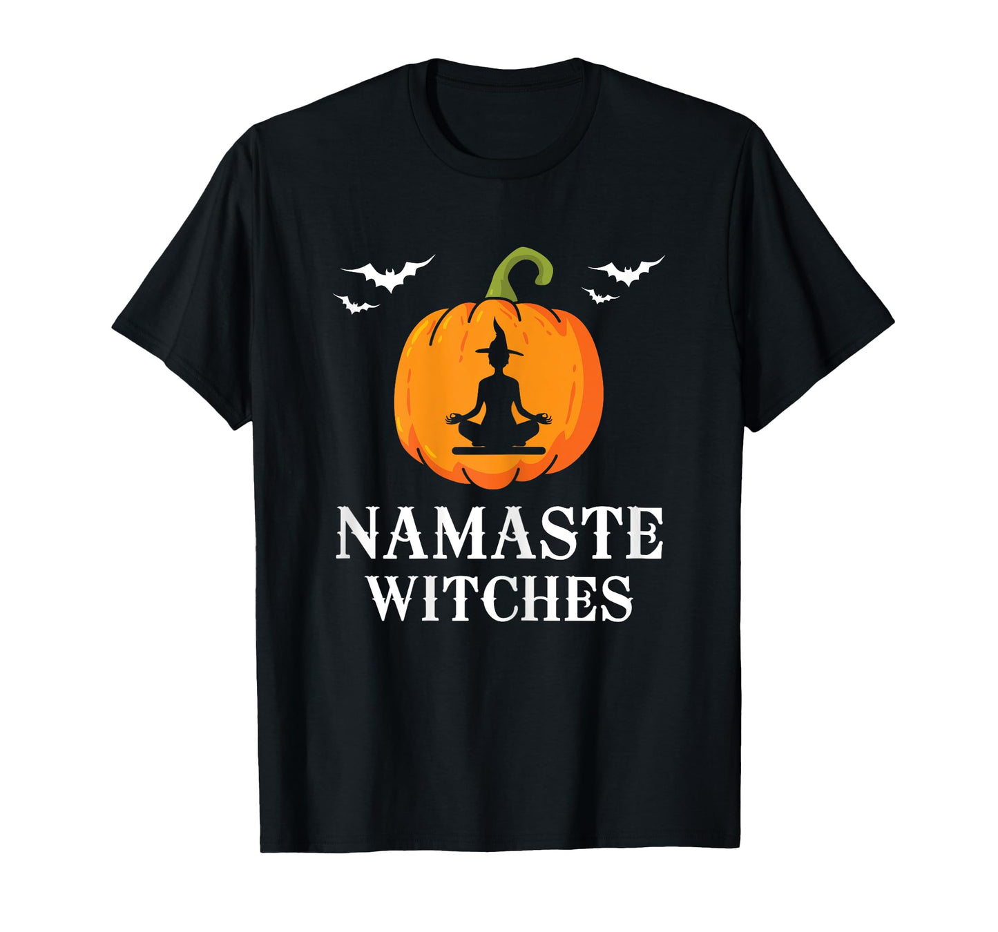 Womens Namaste Witches Pumpkin Yoga meditation Halloween Women Fun T-Shirt
