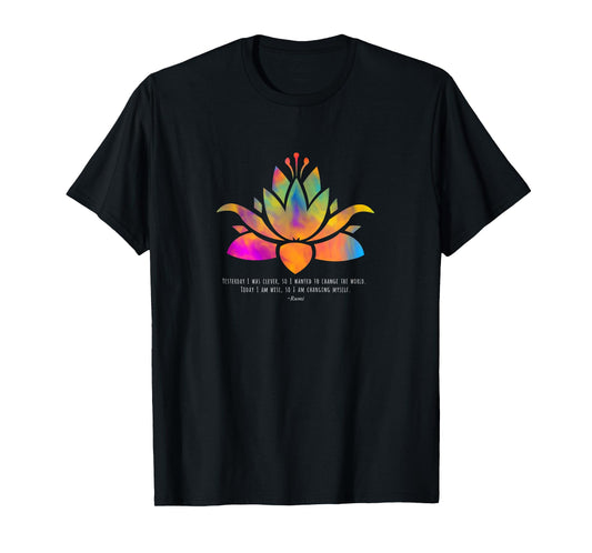 Rumi Wisdom Quote Inspirational Yoga T-Shirt With Lotus T-Shirt