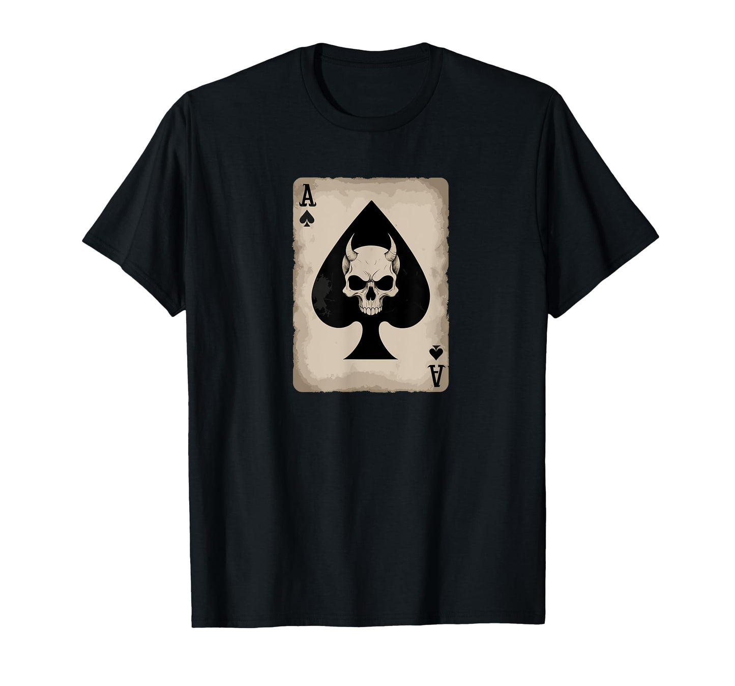 Skull and Devil Horns. Ace of Spades Playing Card. T-Shirt