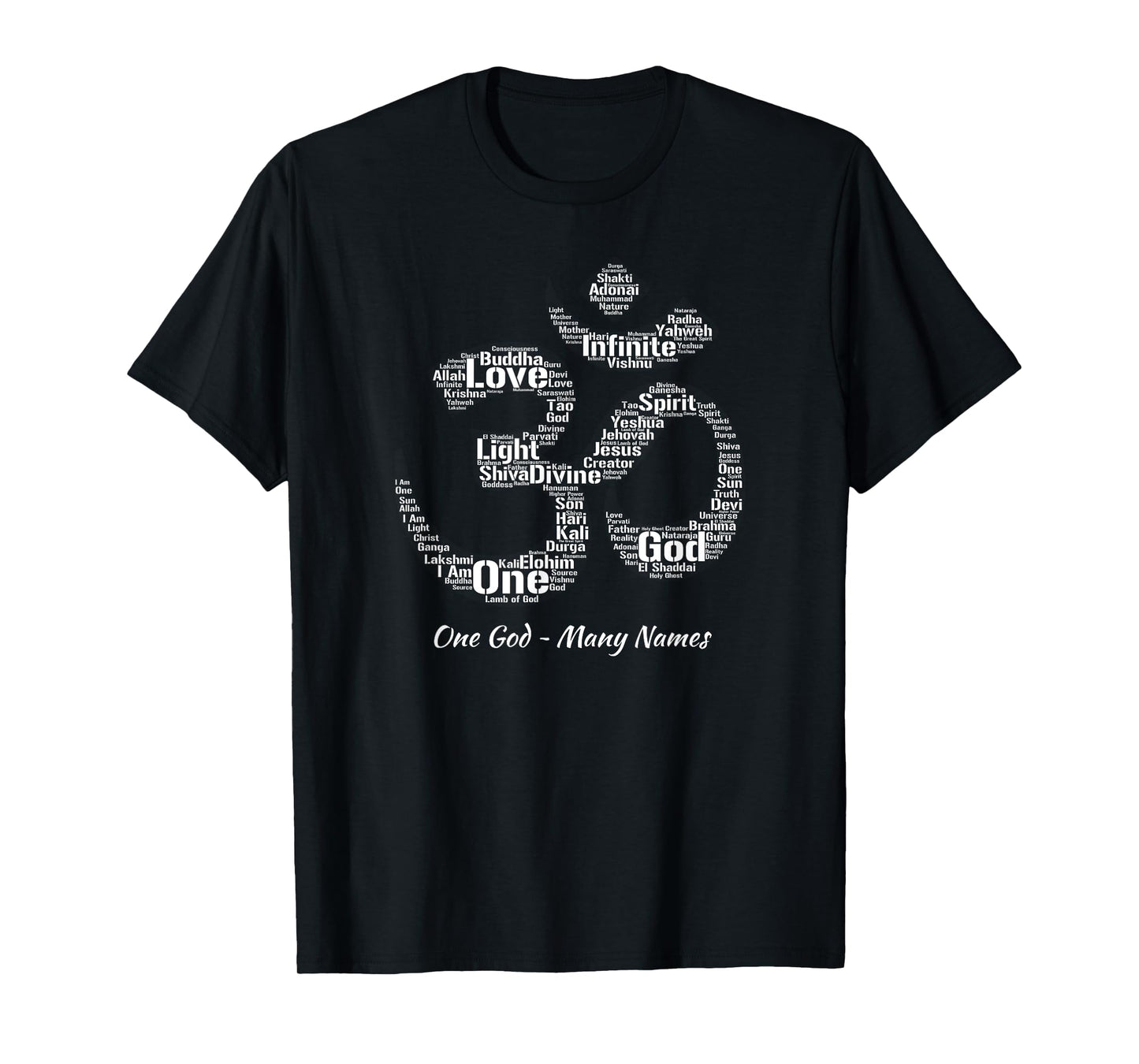 Names of God T-Shirt in Om Symbol Yoga Inspired Aum T-Shirt