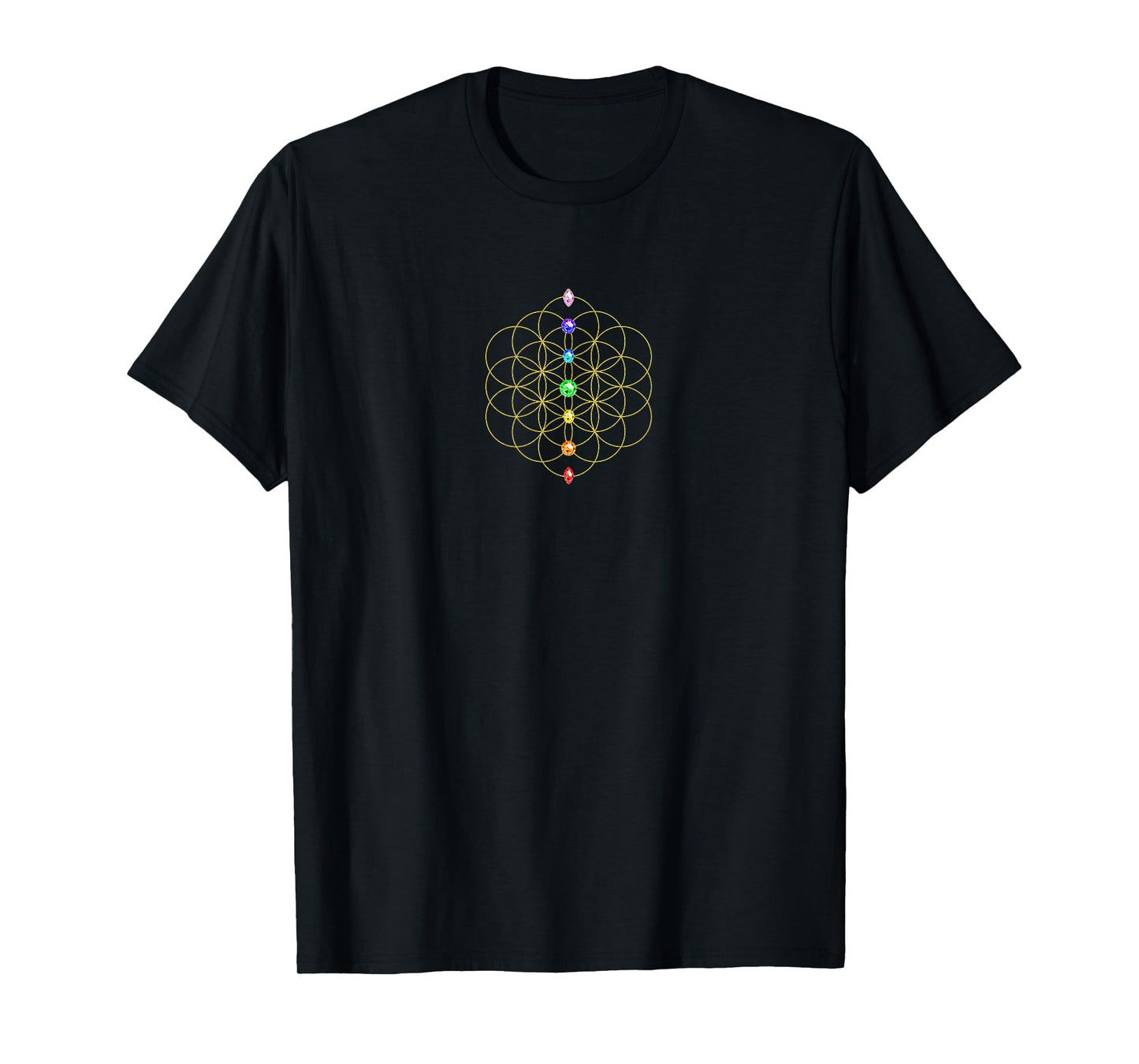 Flower of Life 7 Chakra Stones Holy Geometry Symbol T-Shirt