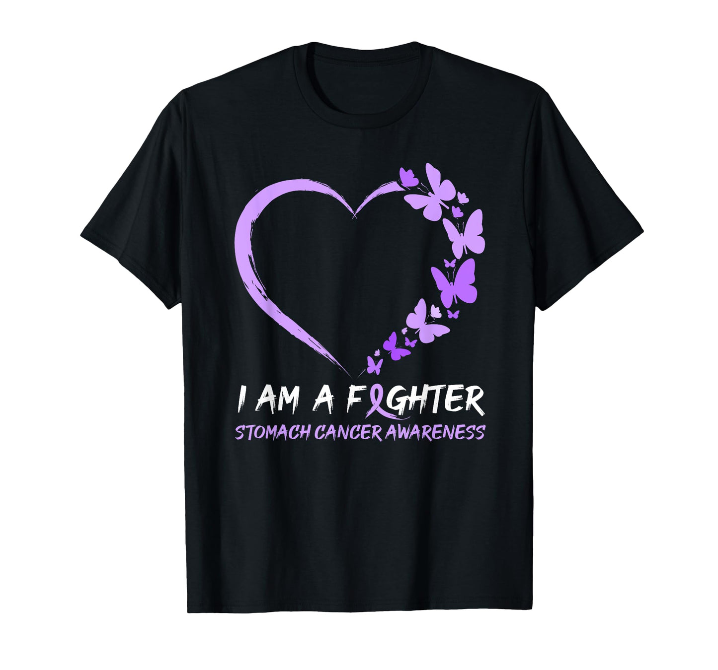 Butterfly Heart I Am A Fighter Stomach Cancer Awareness T-Shirt