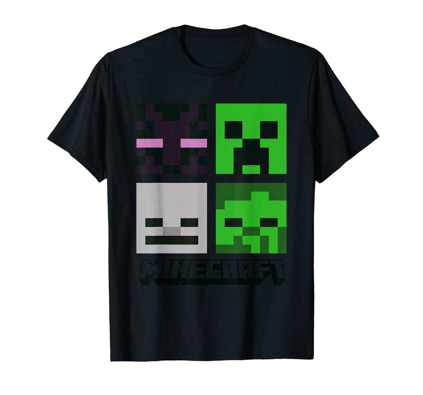 Minecraft Creeper Enderman Ghast Zombie Pixel Art Faces T-Shirt