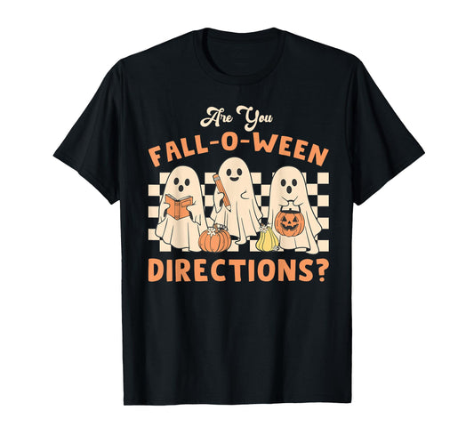 Retro are You Fall O Ween Directions Teacher Halloween Ghost T-Shirt