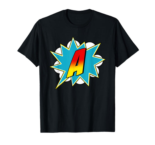 Letter A Superhero Name Comic Letter Retro Costume T-Shirt