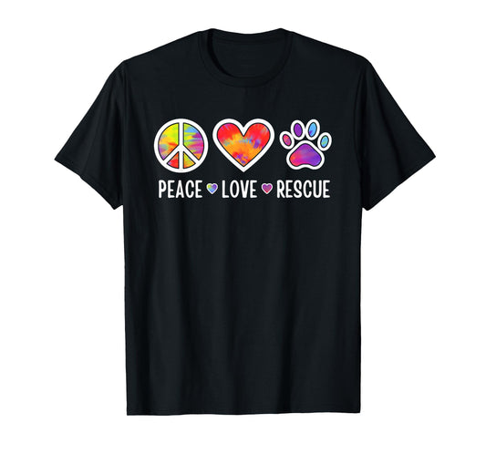 Peace Love Rescue Dogs Puppy Cute Paw Dog Lover Tie Dye T-Shirt