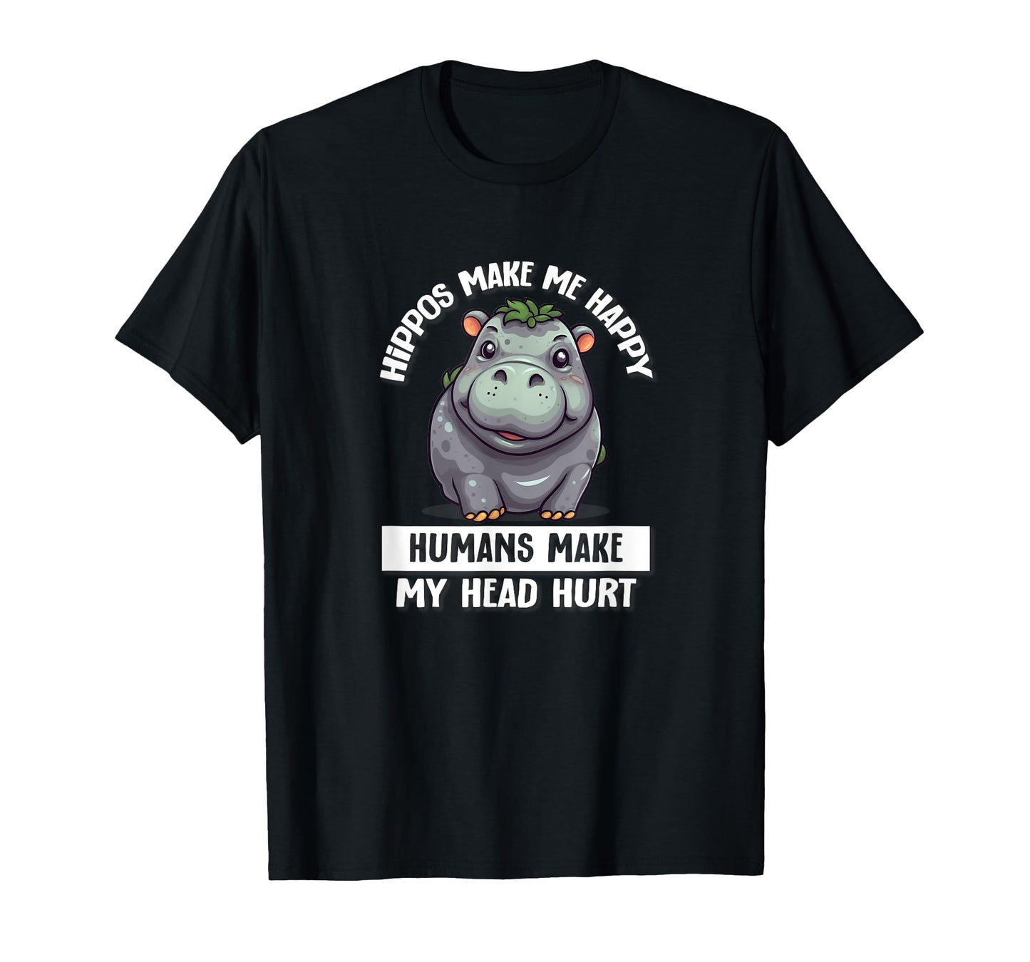 Hippo Gifts Shirts & Hoodies Hippo T-Shirt Women's Black Cartoon Hippo T-Shirt Casual T-Shirt S