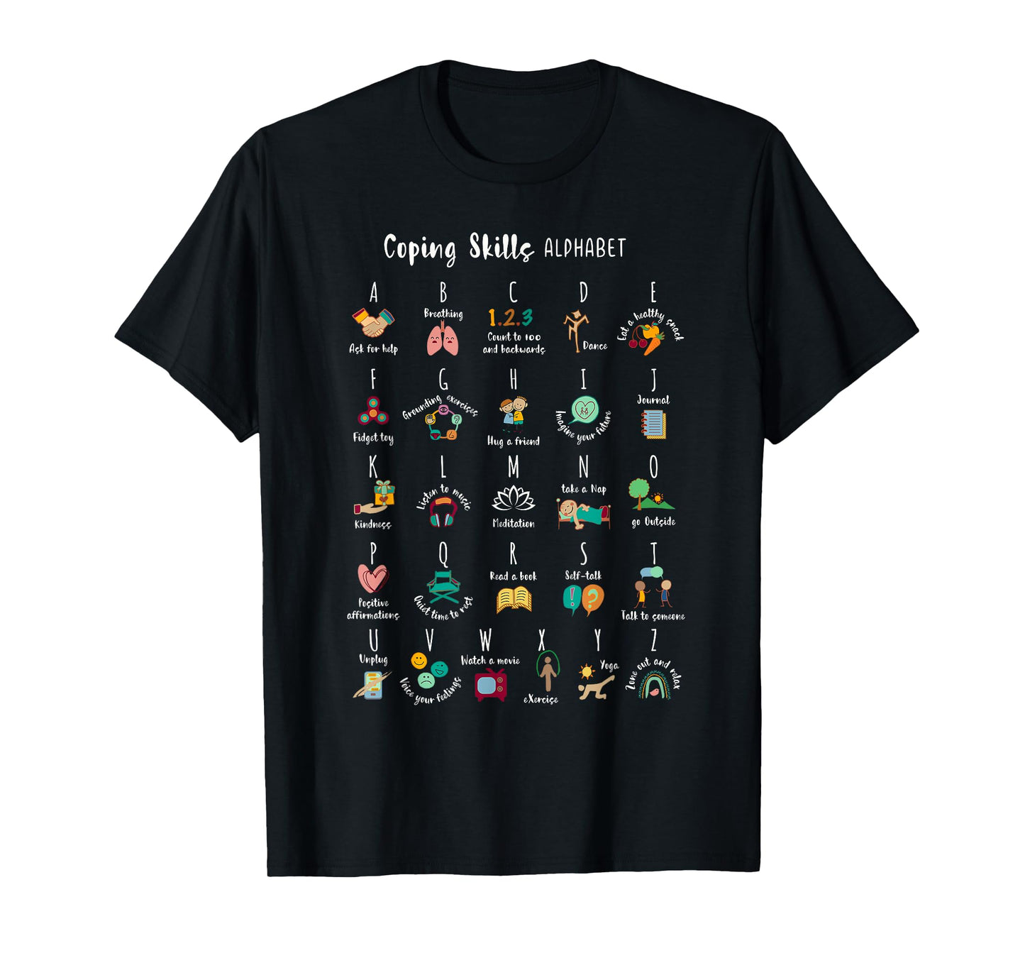 ABC Coping Skills Alphabet Self Care Mental Health Awareness T-Shirt
