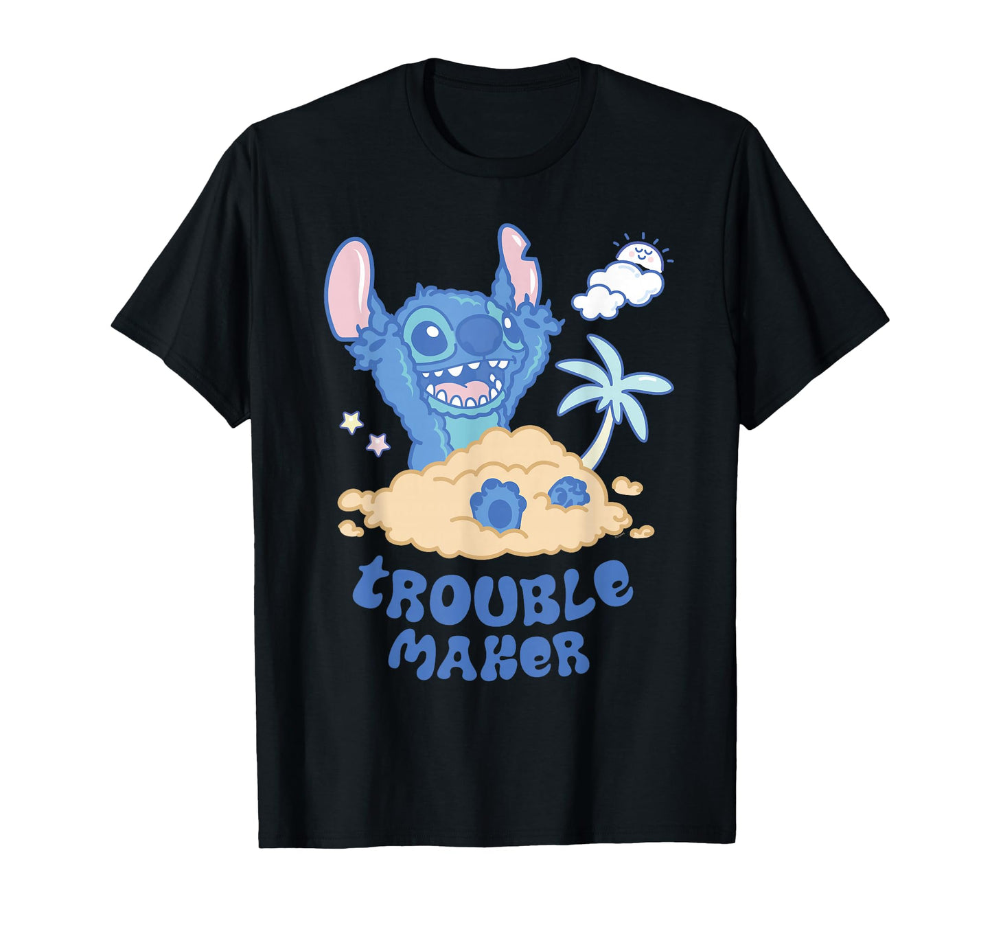 Disney Stitch Fluffy Summer Beach Sand Pile "Trouble Maker" T-Shirt