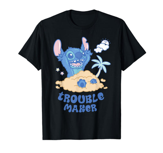 Disney Stitch Fluffy Summer Beach Sand Pile "Trouble Maker" T-Shirt