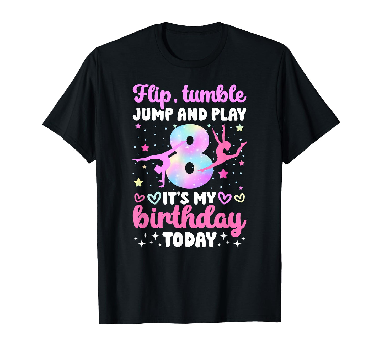 8th Gymnastics Birthday Party Eight Year Old Gymnast Girl T-Shirt