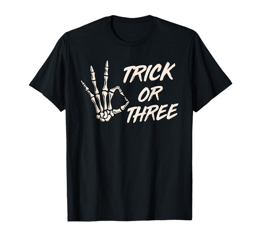 Trick or Three Halloween 3rd Birthday Spooky Skeleton Hand T-Shirt