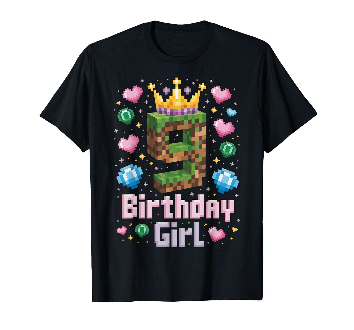 9th Birthday Girl Shirt Gaming Pixel Number Party 9 Year Old T-Shirt