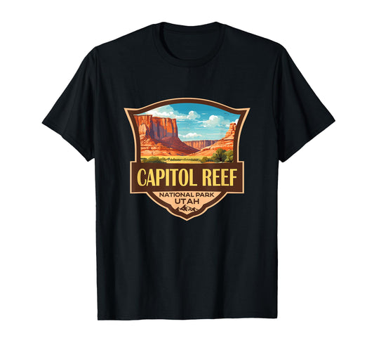 Capitol Reef National Park Illustration Retro Badge T-Shirt