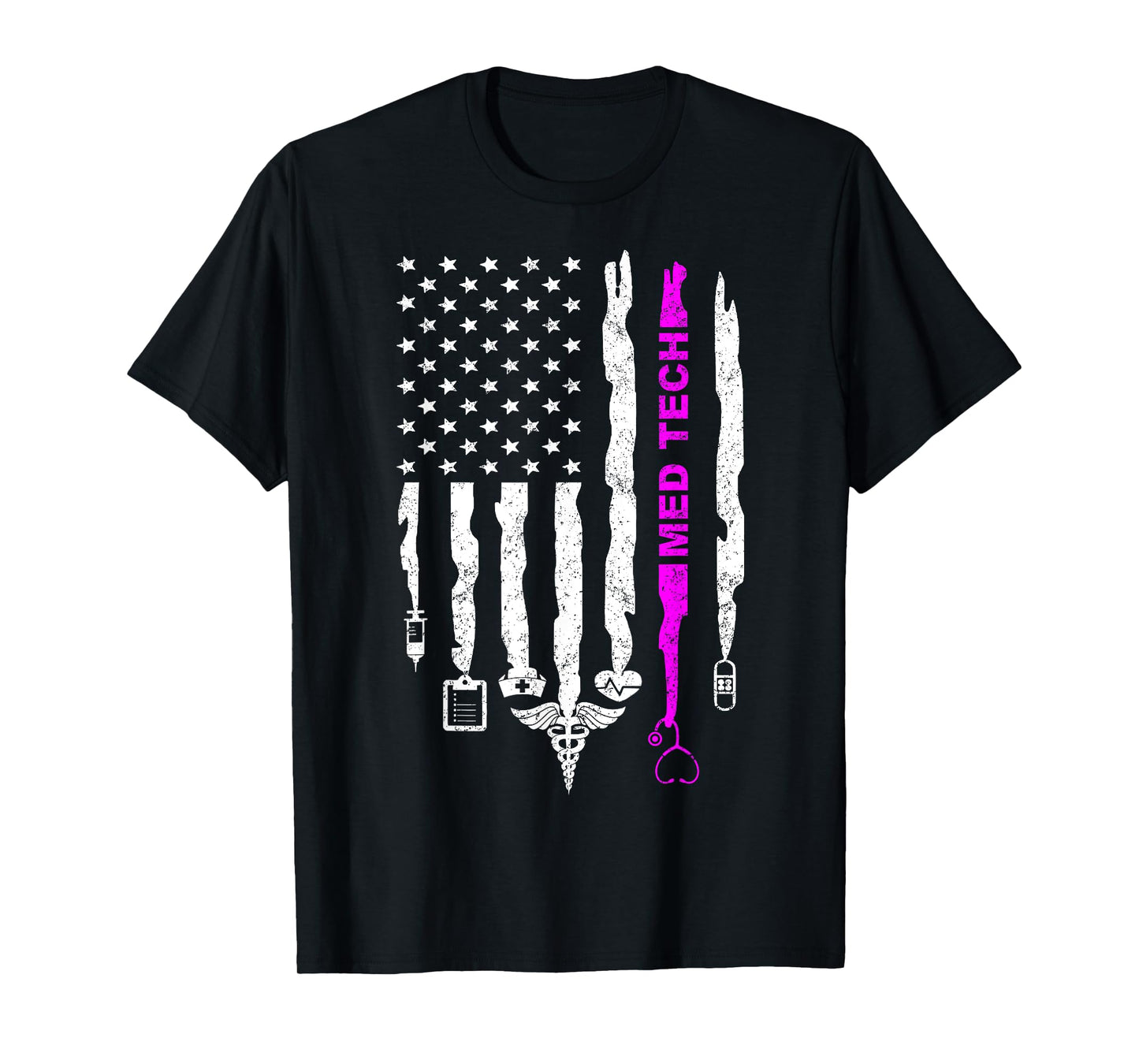Funny Patriotic Med Tech USA Flag Nurses Med Tech Week Gifts Women Men T-Shirt