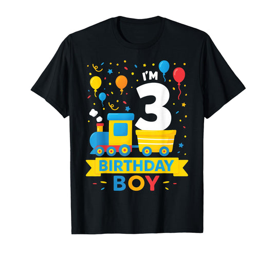 Three 3yr 3rd Kids Boys Girls Train Birthday Boy 3 Years Old T-Shirt