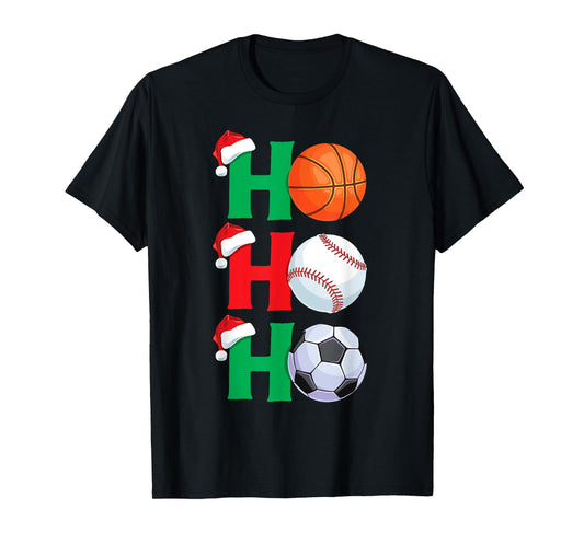 Ho Ho Ho Boys Christmas Sports Basketball Baseball Soccer T-Shirt
