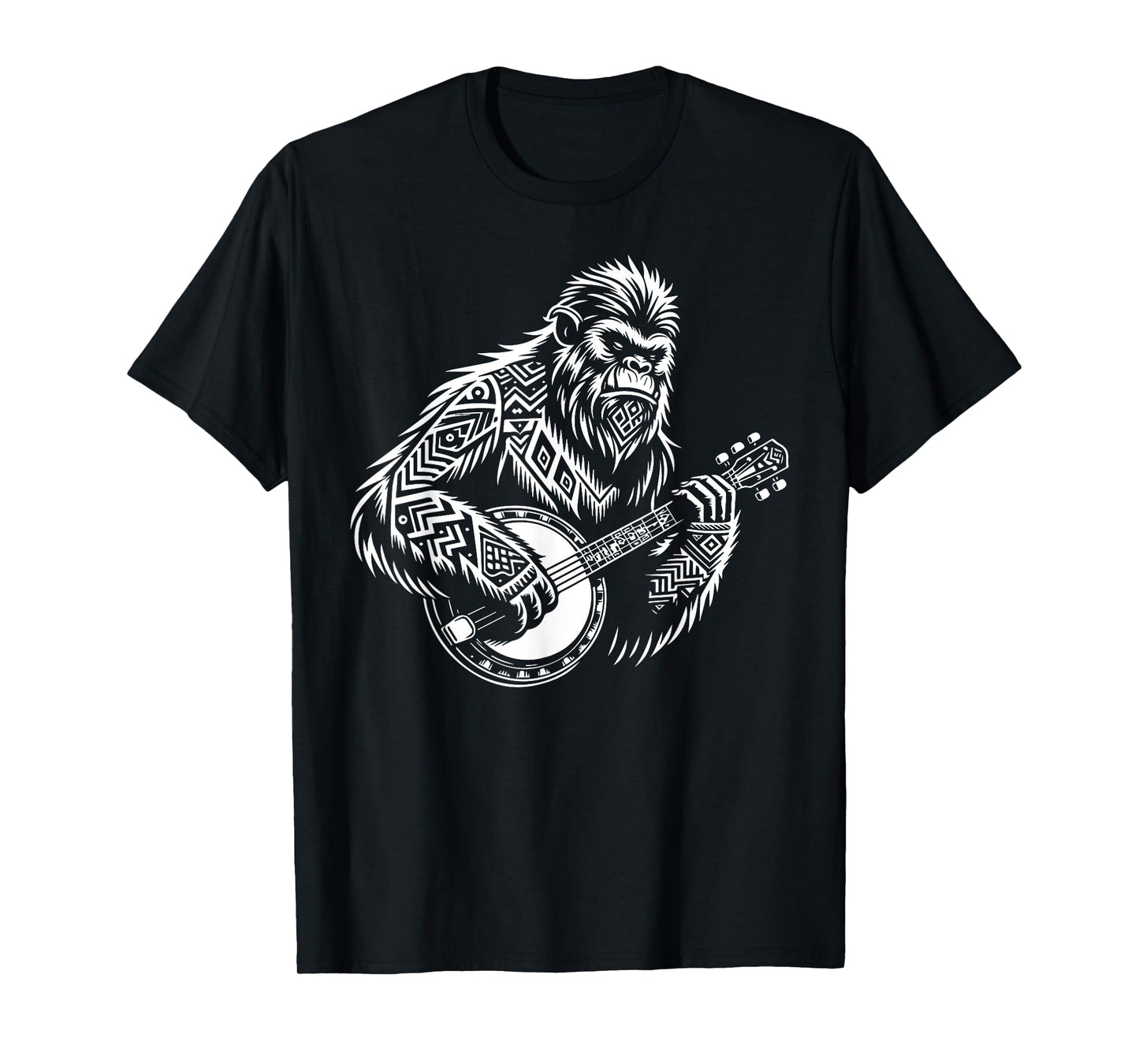 Zen Bigfoot Playing Banjo Tribal Art Music Fest Sasquatch T-Shirt