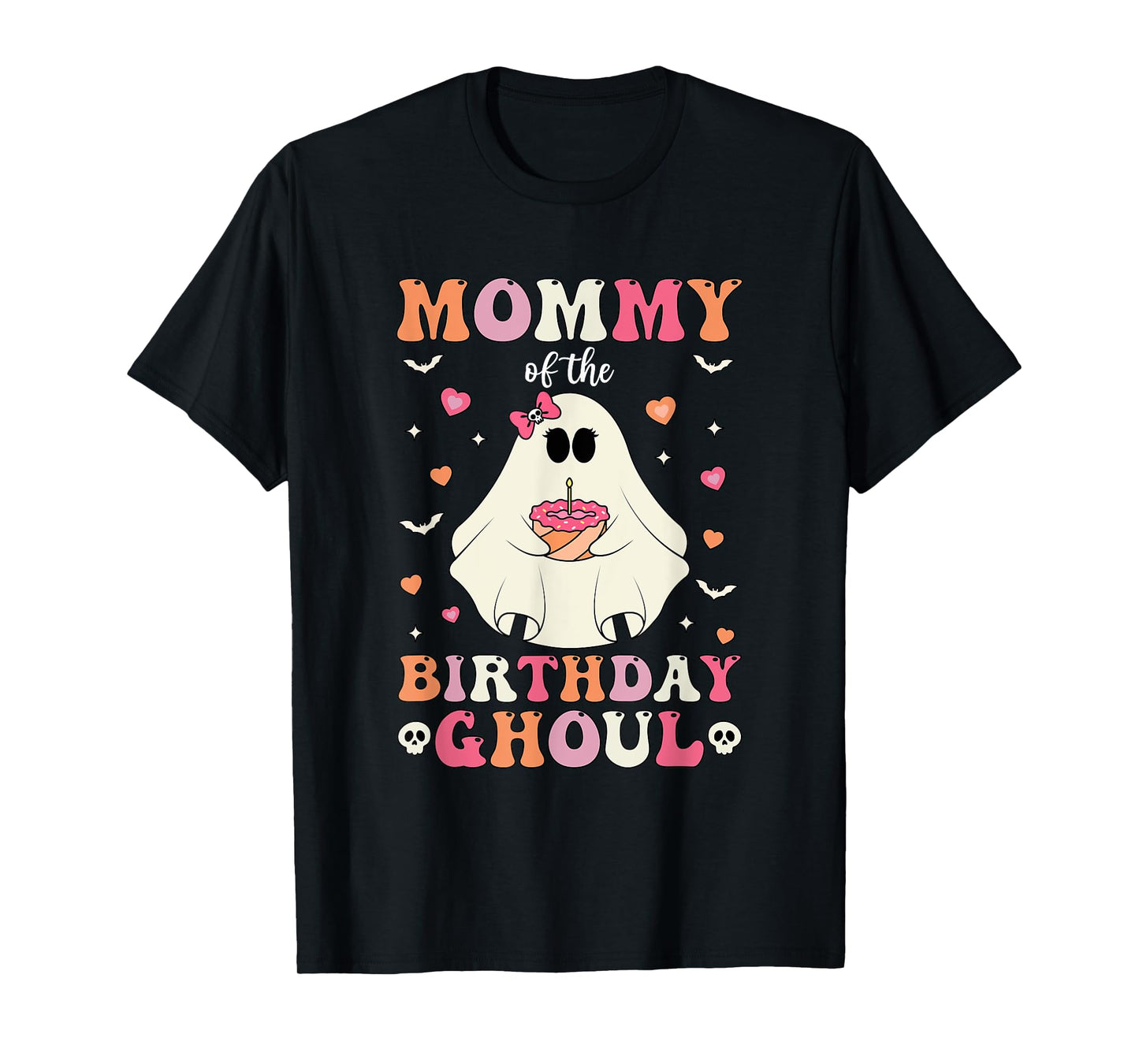 Mommy Of The Birthday Ghoul Groovy Halloween Ghost 2024 T-Shirt