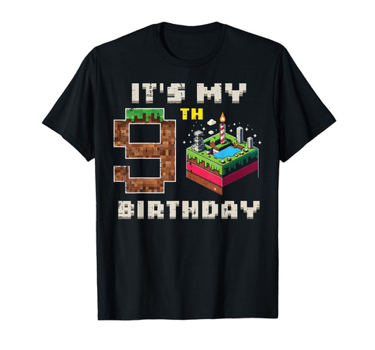 My 9th Birthday Pixel Game 9 Cake Video Gamer Boys Kid Youth T-Shirt