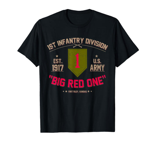 Proud 1st Infantry Division US Veteran Big 1 Red One T-Shirt