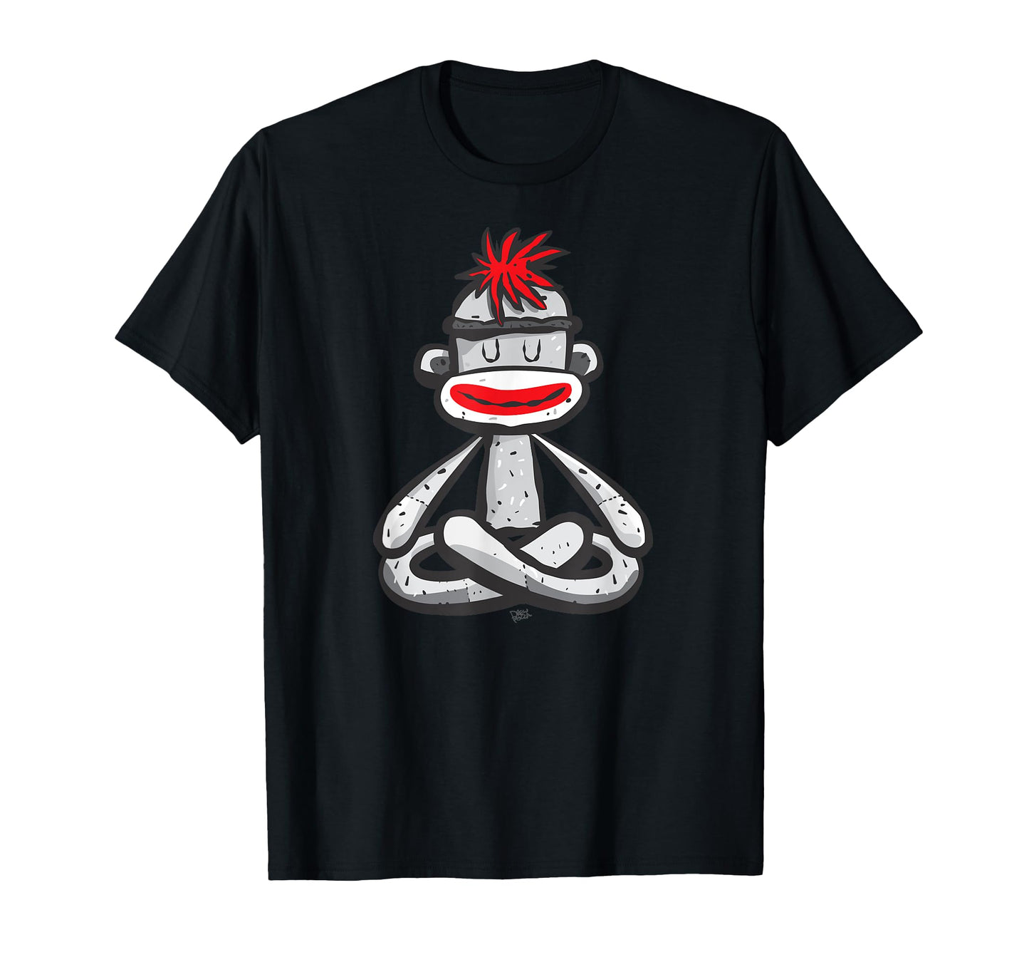 Sock Monkey in Seated Lotus Yoga Pose Cute Mindfulness Asana T-Shirt