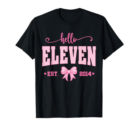 Hello Eleven Est 2014 Coquette Bow 11th Birthday Girl T-Shirt