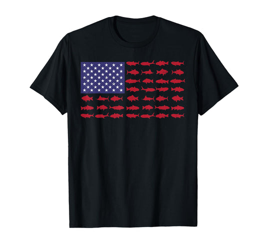 American Flag Fishing Men Kids Bass Fish Dad USA Patriotic T-Shirt