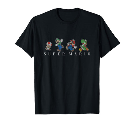 Super Mario Classic Character Line Up Simple Text T-Shirt