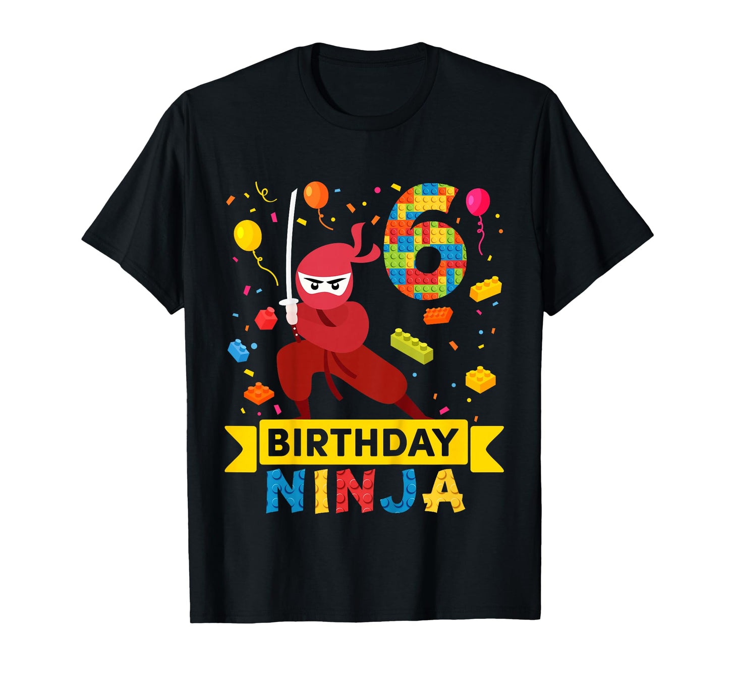 Kids 6 Year Old Building Blocks Ninja 6th Birthday Boy T-Shirt