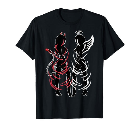 Sexy Women Illustration Duality Symbol Devil And Angel Girls T-Shirt