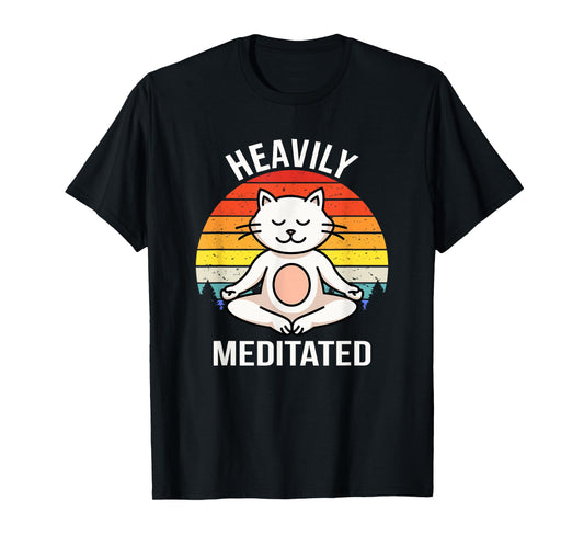Heavily Meditated Yoga Meditation Spiritual Buddhist Cat T-Shirt for Men Women Kids
