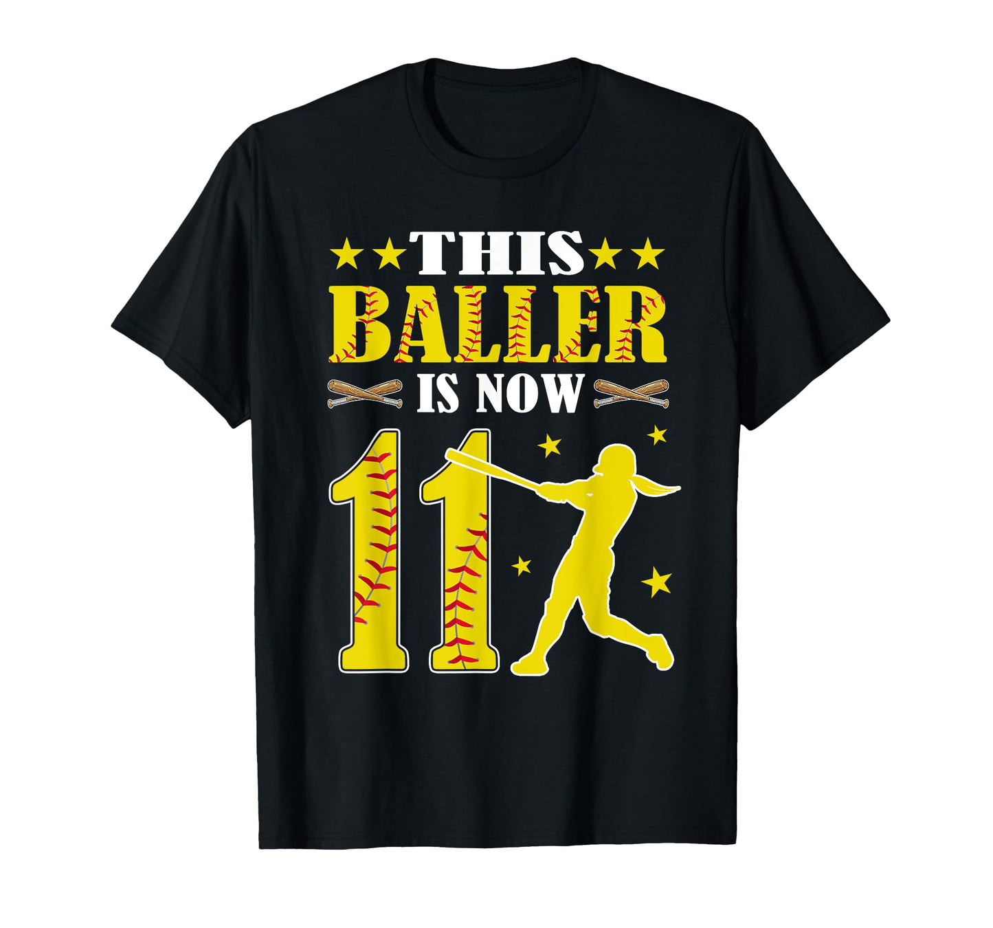 This Baller Is Now 11 Year Old Birthday Girl Softball 11th T-Shirt