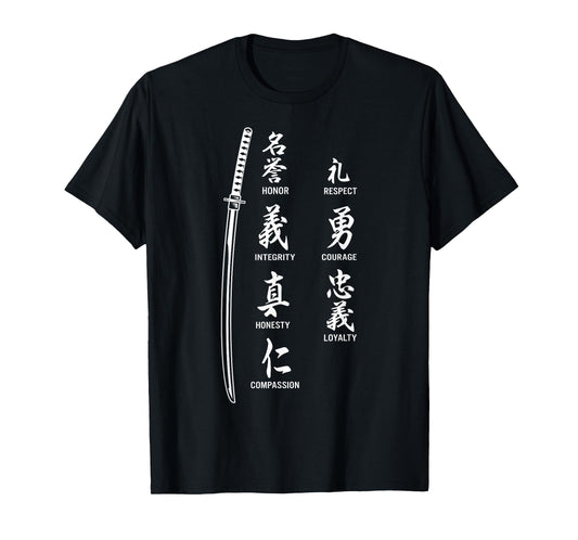 Vintage Japanese Letter Samurai Katana Sword Warrior T-Shirt